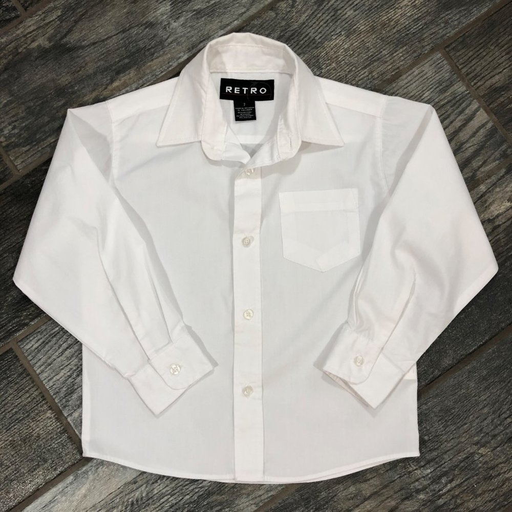 Boy's RETRO White Long Sleeve Button Shirt, Size 7